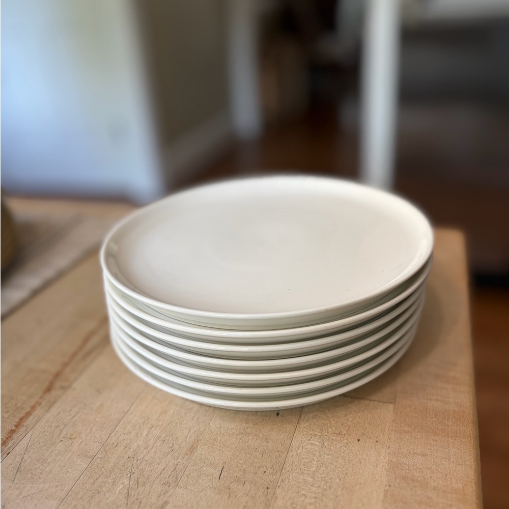 CB2 White Ceramic Salad Plate Set - Stack of 6